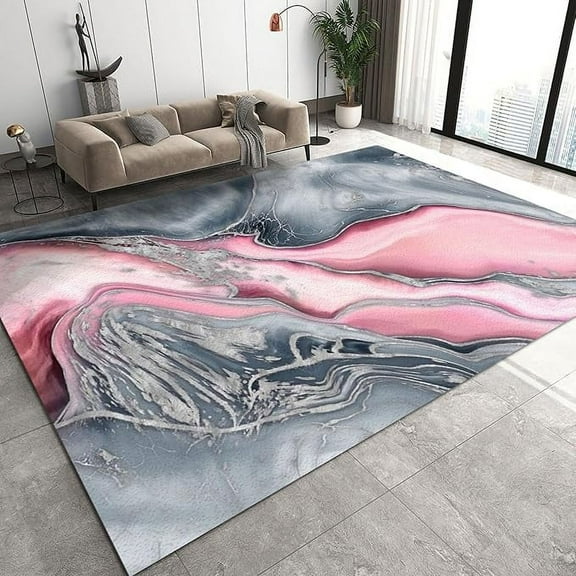 Gray Pink Area Rug, Stylish Abstract Print Bedroom Rug, Non-Slip And Noise-Reducing And Washable For Living Room Children's Room Dormitory Study Kitchen 4' x 5'