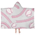 thumbnail image 1 of Gray Pink Baseball Stitches Pattern Hooded Bath Towel，50"x30" for Ages 3 To 12 Kids, Quick Dry Lightweight Soft Microfiber Hood Beach Towel Cover Up for Kids, 1 of 7