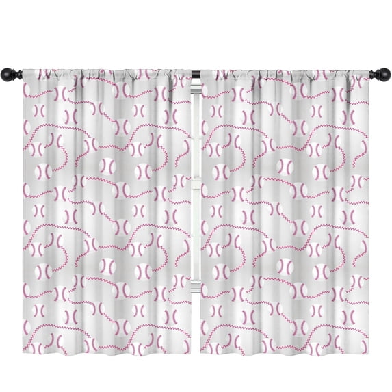 Gray Pink Baseball Stitches Pattern Insulated Teens Curtains Set Of 2, Bedroom Essentials, Toddler Room Decor 52"x84"