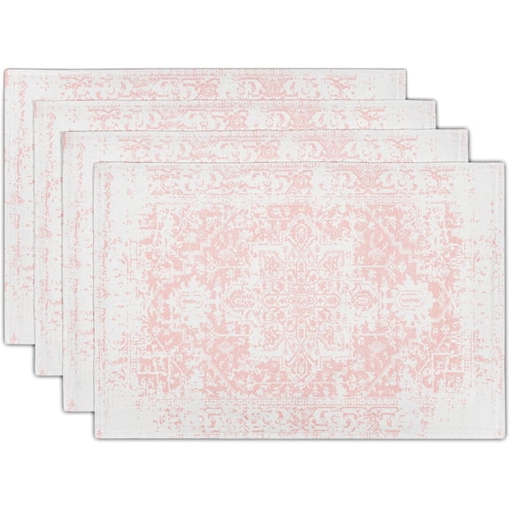 Gray Pink Boho Placemats Set of 4 Ethnic Bohemian Carpet Place Mats Washable Kitchen Dining Vintage Grey Geography Floral Linen Table Mats Stain Heat-Resistant for Home Party Indoor 12x18 in