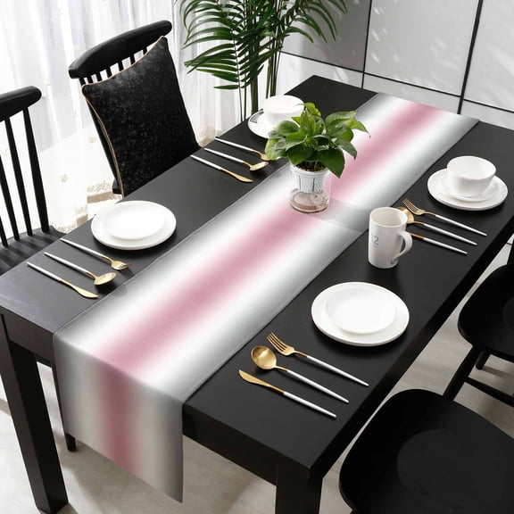 Gray Pink Cotton Linen Table Runner 14 x 72 inch Modern Gradient Geometric Non-slip Rectangular Dining Table Decor for Wedding Party Holiday Dinner