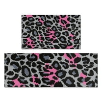Gray and Pink Of Leopard Print Kitchen Rugs Sets Of 2,Anti Fatigue Kitchen Mat Rugs Non Slip Washable,Decorative Kitchen Floor Mats for Kitchen,Sink,Laundry,17"x30" 17"x47"