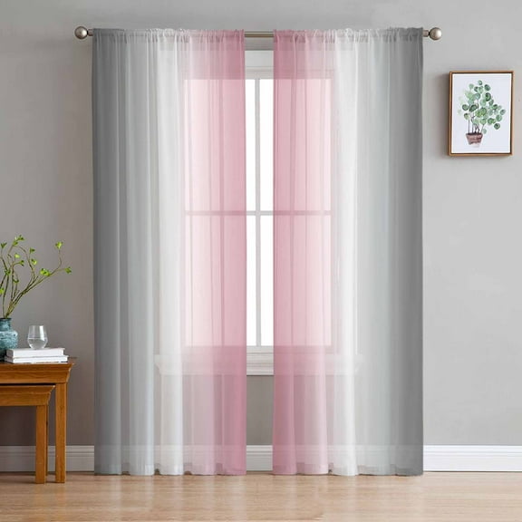 Gray Pink Sheer Curtains 96 Inches Long 2 Panels Set, Window Sheer Curtains for Living Room/Bedroom, Modern Gradient Geometric Light Filtering Rod Pocket Curtain 52'' x 96'' x 2