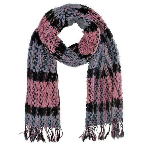 Gray & Pink Striped Soft Knit Winter Unisex Neck Scarf