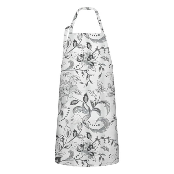Gray Pioneer Flower Pattern Apron-Garden Aprons for Women with Pockets-Cotton Linen Waterproof Kitchen Cooking Gardening Aprons Adjustable for Kitchen,Cooking,BBQ and Salon 33x27 Inch