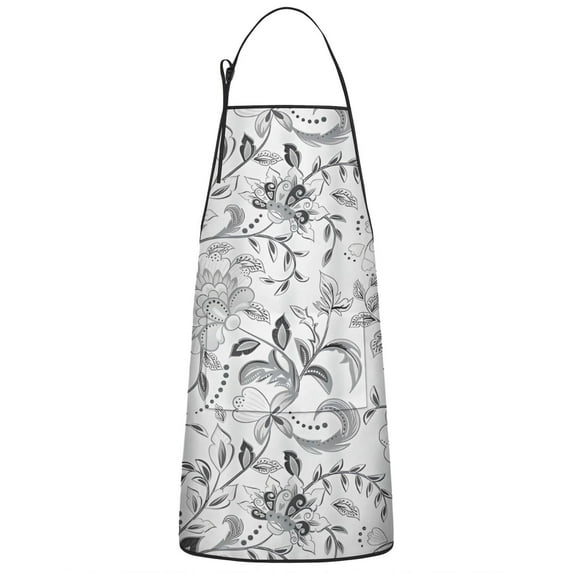 Gray Pioneer Flower Pattern Apron-Garden Aprons for Women with Pockets-Cotton Linen Waterproof Kitchen Cooking Gardening Aprons Adjustable for Kitchen,Cooking,BBQ and Salon 33x27 Inch