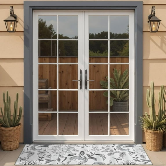 Gray Pioneer Flower Pattern Door Rugs,Washable Non Slip Door Mats Indoor,Decorative Door Mats,Entry Mat Indoor for Entrance,Bedroom,Kitchen,Bathroom,16"x47"