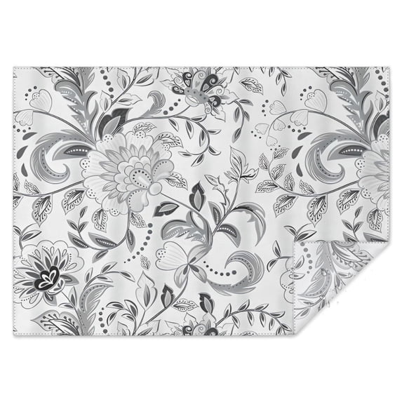 Gray Pioneer Flower Pattern Rectangle Tablecloth 60"x84",Waterproof Polyester Rectangle Table Cloth, Wipeable Spillproof Polyester Tablecloth for Dining, Camping, Indoor and Outdoor