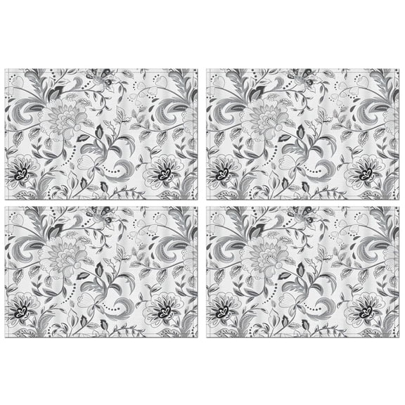 Gray Pioneer Flower Pattern Summer Placemats Table Placemats Set Of 4-Linen Kitchen Washable Placemats Table Mats 11.8"x17.7" Non-Slip Heat Resistant
