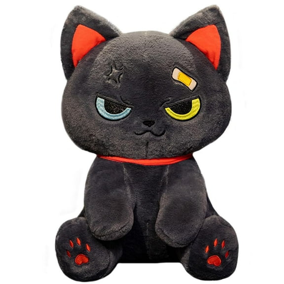 Gray Pirate Cat Plush Toy,Furry Gothic Kitten Stuffed Animals,Ultra-Soft Creepy Kitty Plushie Cuddle Pillow Decor Gifts/15.7''