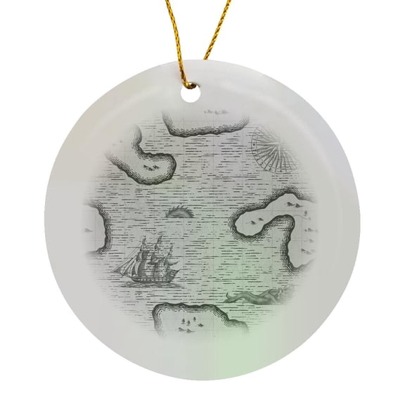 3drose, Gray Pirates Treasure Map, Circle Porcelain Ornament