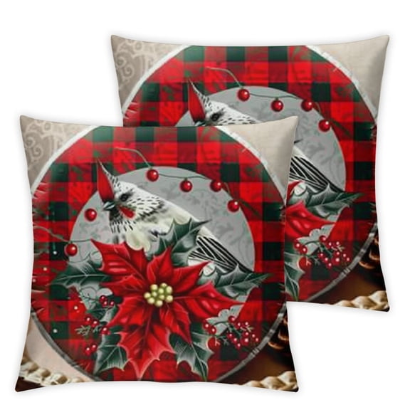 Gray Plaid Bird Pattern Round Throw Pillow Covers - Sparrow Flower Home Decoration Circle Pillow, Four CozyGift Cushion Cover Set