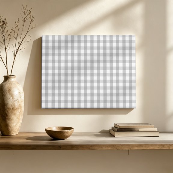 Gray Plaid Canvas Wall Art, Classic White Grey Grids Squares Checkers Industrial Wall Art Prints Artwork Framed Canvas Ready to Hang Art Pictures for Living Dining Room Bedroom Hallway 30" x 20"