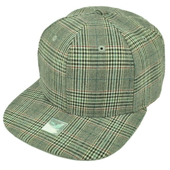 Gray Plaid Pattern Striped Flat Bill Snapback Hat Cap Blank Plain Adjustable