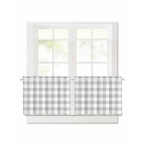 Gray Plaid Short Blackout Curtains 24 Inch Long Gray Gradient Line Geometric Rod Pocket Kitchen Curtains, 2 Panels Thermal Insulated Room Darkening Drapes for Bedroom, 30"W x 24"L