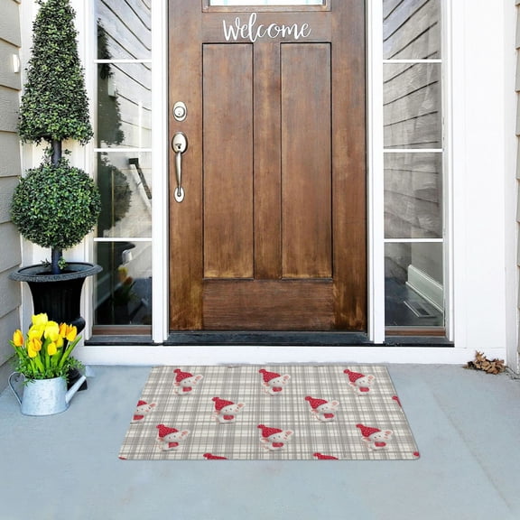 Gray Plaids Mouse Dress in Christmas Doormats Welcome Mats Gate Pads Entryway Outdoor 32" x 20"