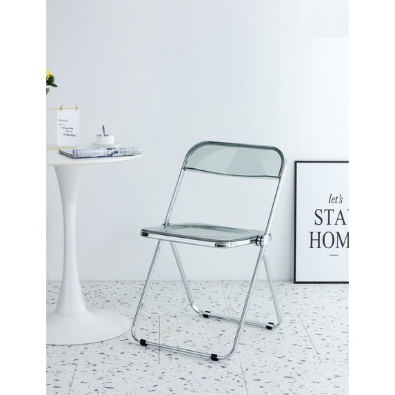 Gray Plastic Clear Transparent Folding Chair, Steel Frame Portable Commercial Seat, Party Chairs for Indoor, Outdoor Wedding, Dining Home ,Office