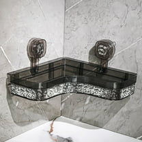 Gray Plastic No-Drill Bathroom Corner Storage Shelf | Shampoo & Body Wash Organizer with Super Strong Suction Cups | 28.5X28.5X5.5Cm Drainage Design