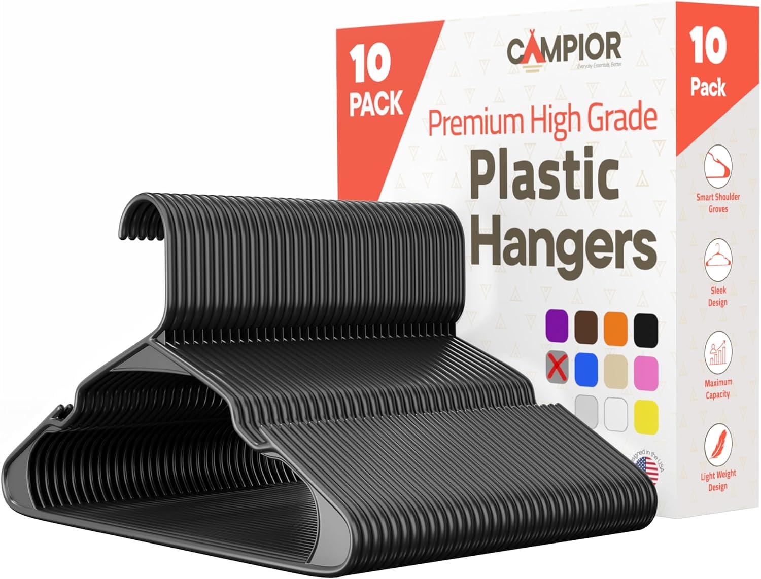 Gray Plastic hangers 10 Pack– Heavy-Duty Plastic Hangers Slim and Space-Saving Hangers, Durable & Lightweight PP Hangers with Non-Slip Shoulder Notches for Slip Dresses, Suits, Jackets & Camisoles