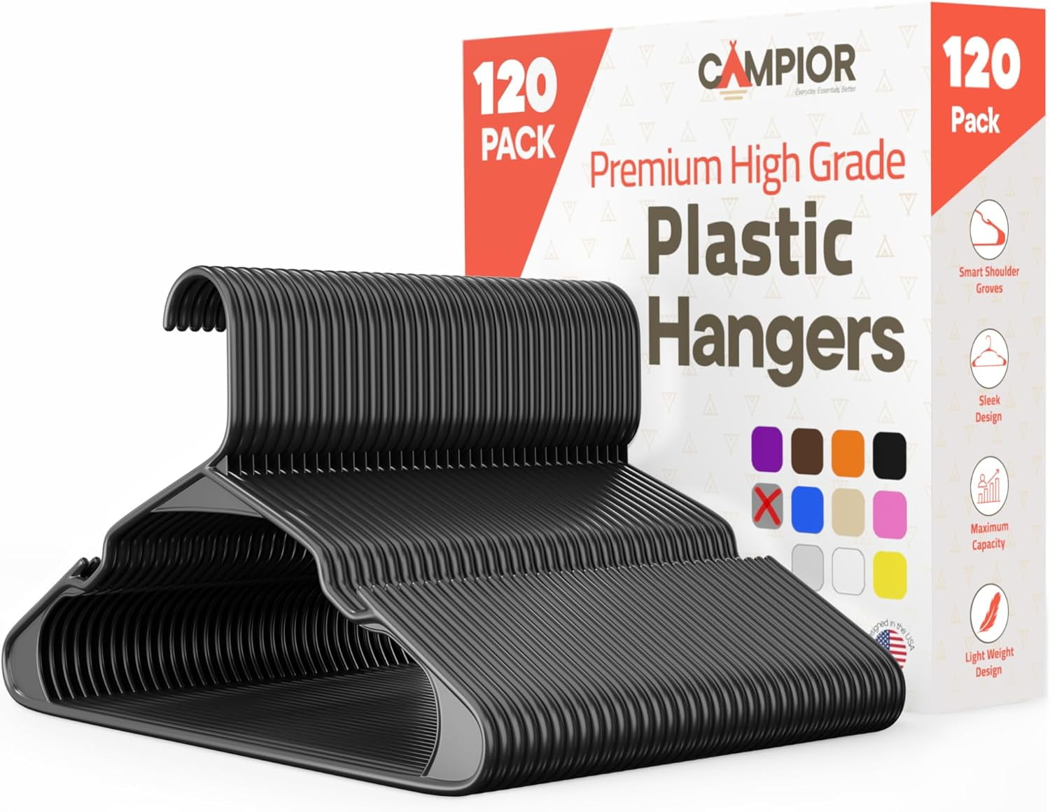 Gray Plastic hangers 120 Pack– Heavy-Duty Plastic Hangers Slim and Space-Saving Hangers, Durable & Lightweight PP Hangers with Non-Slip Shoulder Notches for Slip Dresses, Suits, Jackets & Camisoles