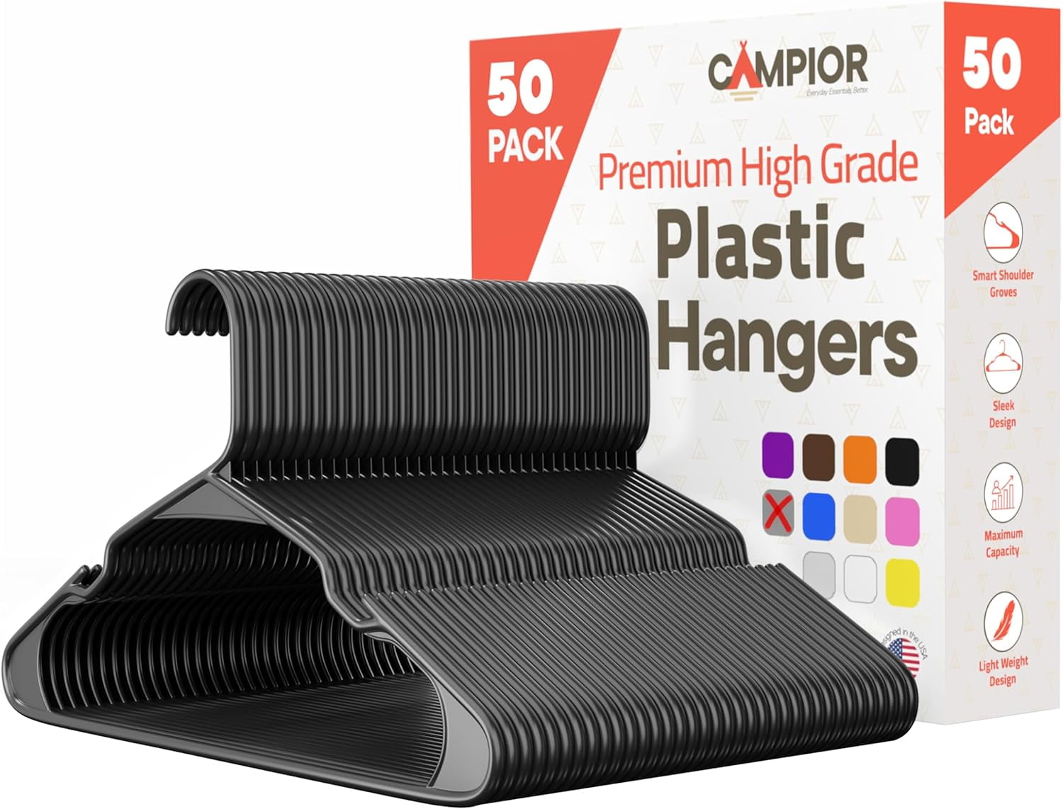 Gray Plastic hangers 50 Pack– Heavy-Duty Plastic Hangers Slim and Space-Saving Hangers, Durable & Lightweight PP Hangers with Non-Slip Shoulder Notches for Slip Dresses, Suits, Jackets & Camisoles