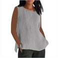 thumbnail image 1 of Gray Pleated Cami Tank Plain Brunch Vest for Women Fall Summer Sleeveless Boat Neck Faux Linen Loose Fit Tops Vest Ladies 2025 Clothes Trendy Country Concert 5XL, 1 of 5