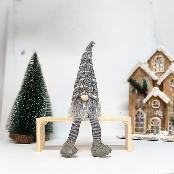 Gray Plush Christmas Long Leg Gnome Decoration Santa Swedish Figurines,17 Inch Knitted Sitting Swedish Plush Ornament Tomte Santa Elf Dwarf for New Year Decorations Home Decor