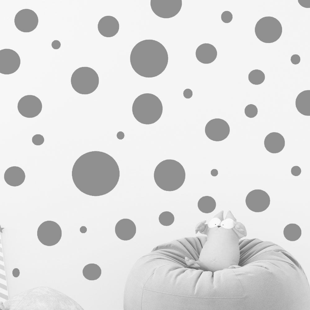 CREATE A MURAL Gray Polka Dot Wall Decals Room Decor Wall Stickers Includes (63) Circle Dot Decals 1"-6.5"