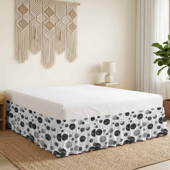 Gray Polka Dots Bed Skirt Bed Skirts Queen Size 16 Inch Drop, Watercolor Modern Abstract Art Circles Farm Wrap Around Dust Ruffle Bedskirt with Adjustable Elastic Belt for Queen Size Beds