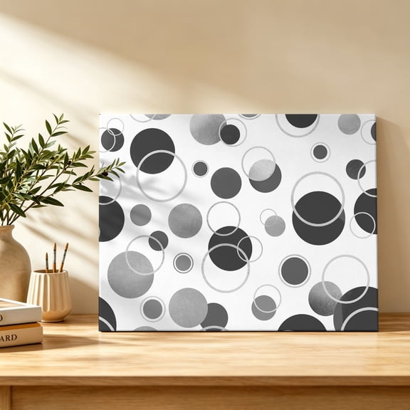 Gray Polka Dots Canvas Wall Art, Watercolor Modern Abstract Art Circles Farm Wall Art Prints Artwork Framed Canvas Ready to Hang Art Pictures for Bathroom Bedroom Entry Desk Corner 10" x 8"