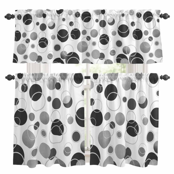 Gray Polka Dots Kitchen Curtains Valances and Tiers Set of 3 Watercolor Modern Abstract Art Circles Farm Tier Curtains and Valance with Rod Pocket for Small Windows, 27.5"x36"