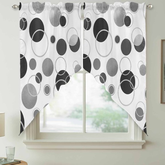 Gray Polka Dots Swag Kitchen Curtain Valances, Watercolor Modern Abstract Art Circles Farm Rod Pocket Curtains Window Treatment Decor Valances for Bedroom Bathroom, 2 Panels 36 x 36 Inch