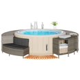 Gray Poly Rattan Hot Tub Surround with Solid Acacia Wood Frame, Weather