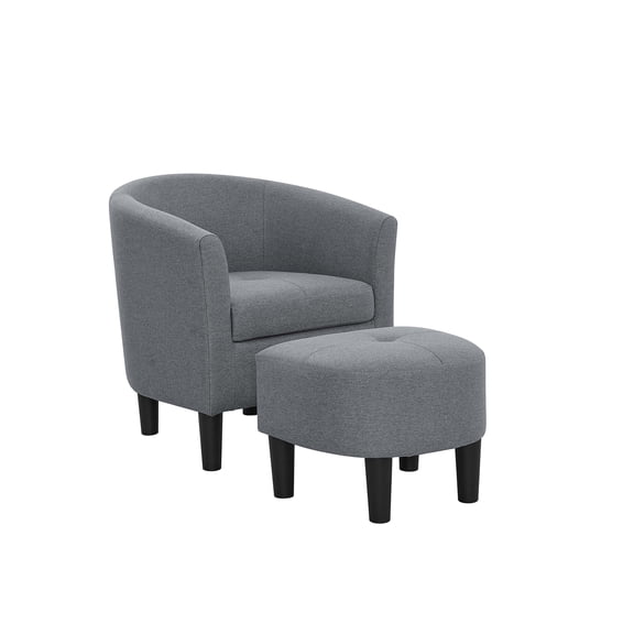 Gray Polyester Barrel Chair with Ottoman Set, Tufted Accent Chair and Footstool for Living Room, Bedroom