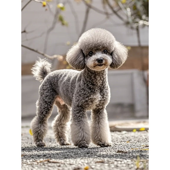 Gray Poodle Dog 5D Diamond Art Painting Kit for Adults, 12 x 16 Inch Full Round Drill Diamond Dots Painting, DIY Gem Bead Art Paintings, Crystal Rhinestone Embroidery Wall Decor - 0148