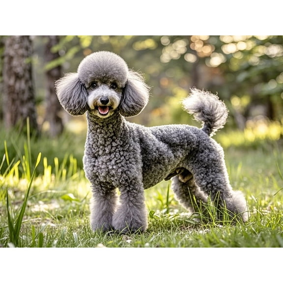 Gray Poodle Grassland 5D Diamond Art DIY Kits Diamond Painting Full Round Drill Rhinestone Crystal by Number Embroidery Arts and Crafts for Living Room Bedroom Home Wall Decor 12x16 inch