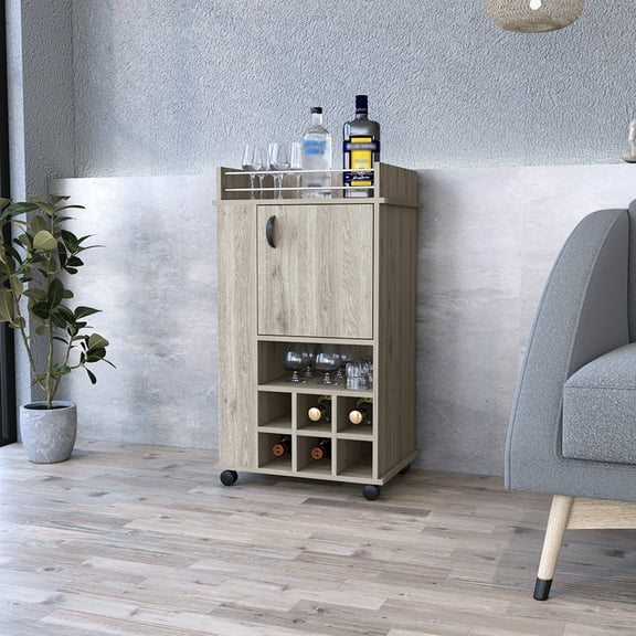 Gray Portable Bar Cart - 6 Bottles & Practical Storage Elegant Option