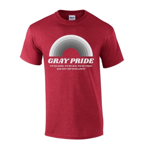 Gray Pride Rainbow We're Here We're Old, We're Tired Get Off Our Lawn Funny Mens Short Sleeve T-shirt Graphic Tee-Antique Cherry-4xl