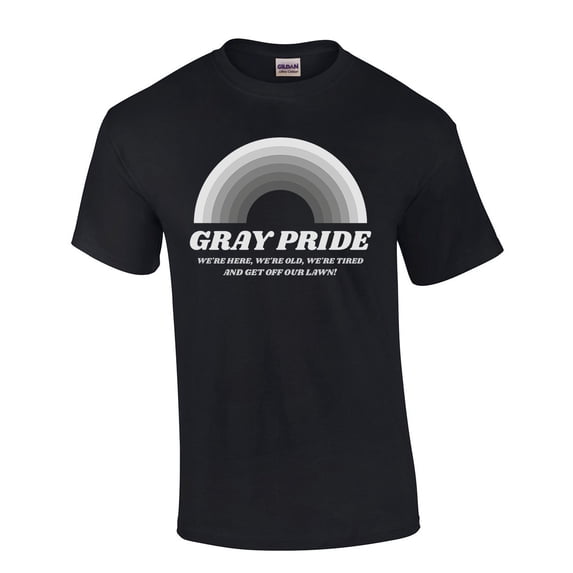 Gray Pride Rainbow We're Here We're Old, We're Tired Get Off Our Lawn Funny Mens Short Sleeve T-shirt Graphic Tee-Black-4xl