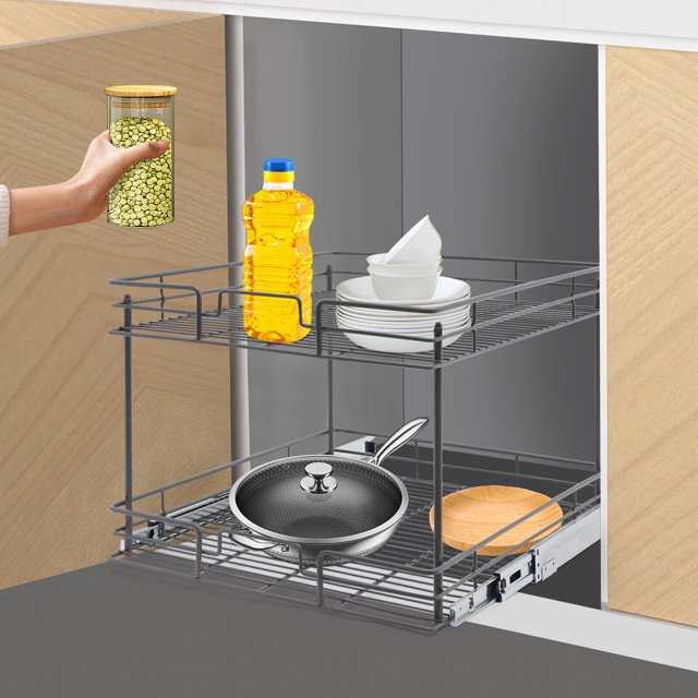 Gray Pull Out Organizer 2Tier Pull Out Shelves Kitchen