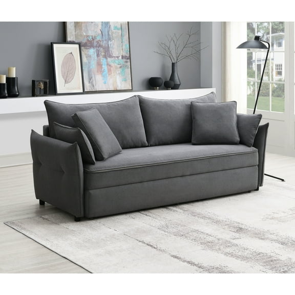 Gray Pull-out Fabric With Storage Functionality - 56"w X 74"d 25"h, 2 Seat, Medium-firm Foam Filler, Contemporary Sleeper Space 87"w 36"h 32"d, Modern