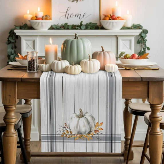 Gray Pumpkin Table Runner, Autumn Thanksgiving Kitchen Dining Table Decoration for Home Party Decor 13x70 Inches