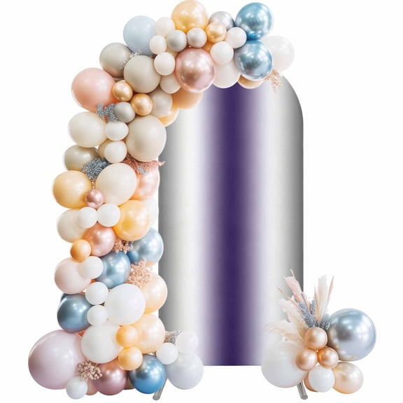 Gray Purple Arch Backdrop Cover 5Ft, Wedding Arch Covers Stretchy Backdrop, Modern Gradient Geometric Fitted 2 Sided Arched Photo Background for Birthday Party Decorations