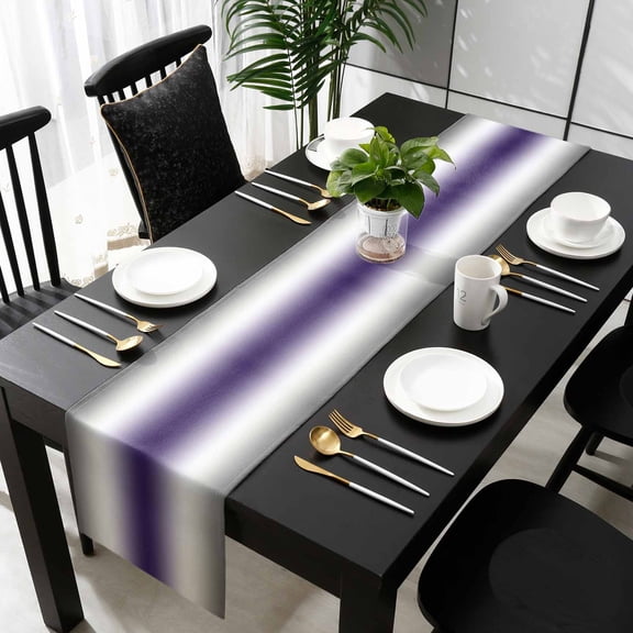 Gray Purple Cotton Linen Small Table Runner 13 x 36 inch Modern Gradient Geometric Non-slip Rectangular Dining Table Decor for Wedding Party Holiday Dinner