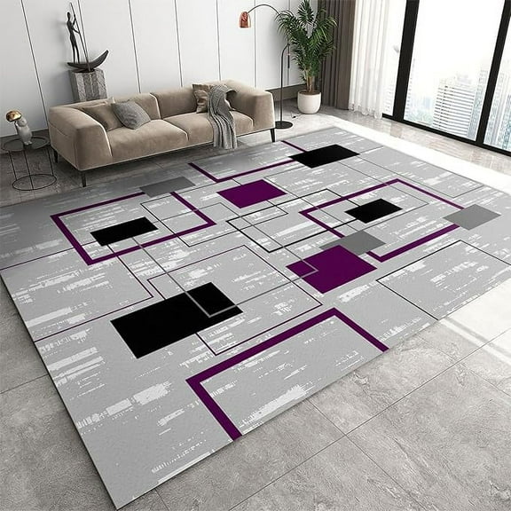 Gray Purple Geometric Area Rug, Modern Nordic Style Rug For Bedroom, Washable Rug Soft Comfortable Low-Pile With Non-Slip Rug For Living Room Apartment Home 5 x 7ft