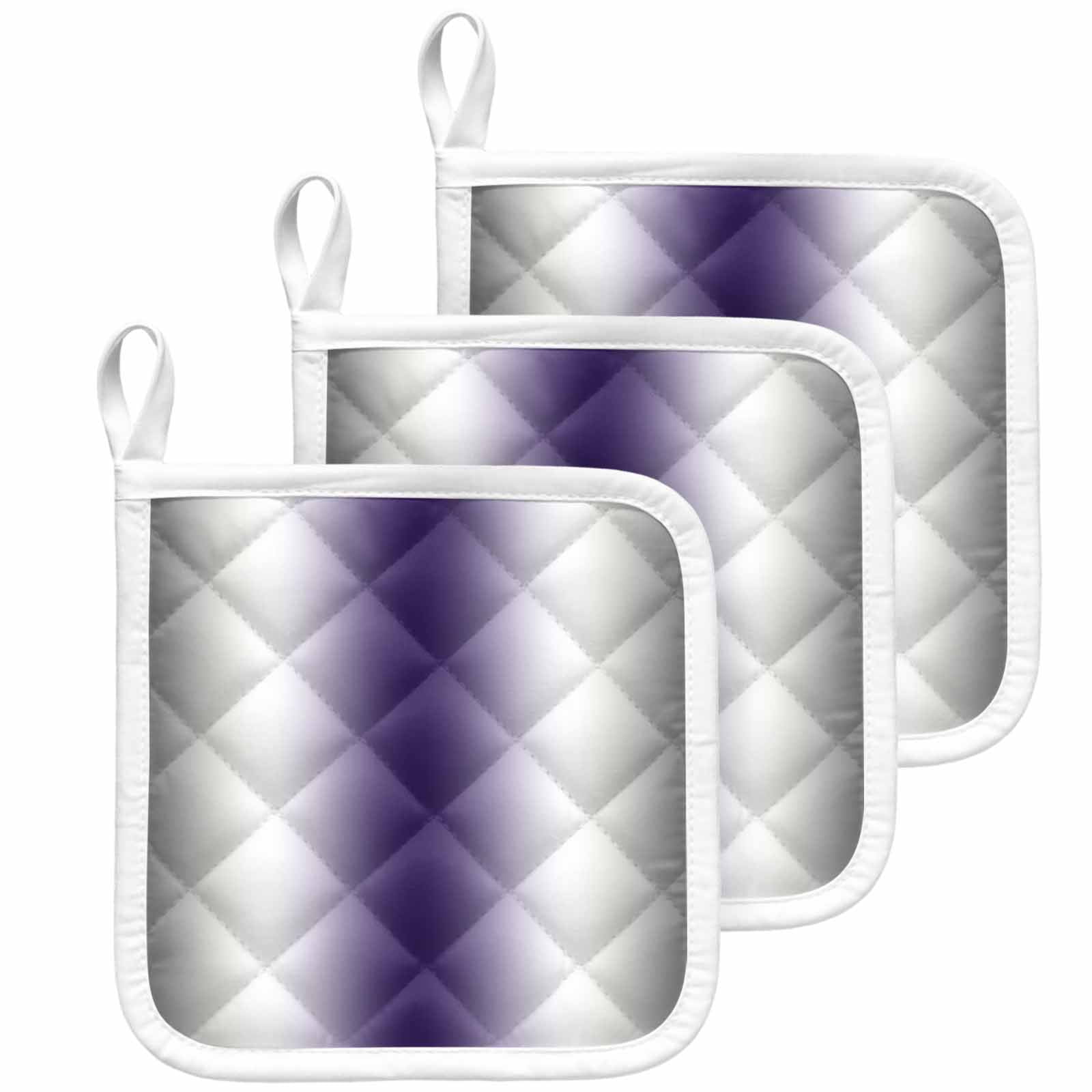 Gray Purple Pot Holders for Kitchen Heatproof Potholder, 3 Pack Modern Gradient Geometric Hot Pads Multipurpose Oven Pads Cloth Potholders Trivet for Cooking Baking