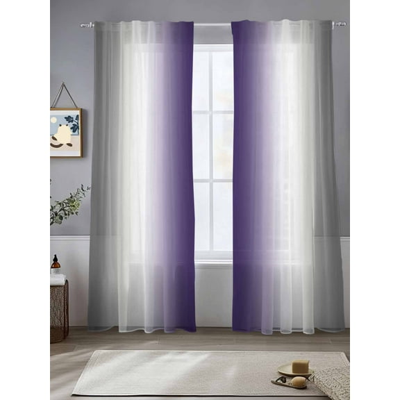 Gray Purple Sheer Curtains for Living Room Bedroom Modern Gradient Geometric Sheer Curtains 84 Inch Long 2 Panels Set Light Filtering Curtain Window Treatments Drapes for Dining Room