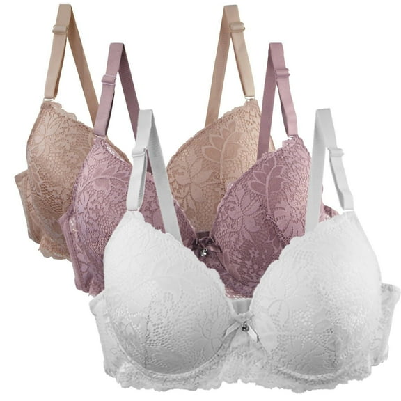 Gray Push Up Bras for Women Pack Of 3 Women's Bra Set Lace Up Bra Set Comfortable Lace Bra with Adjustable Straps Elegant Underwear for Everyday and Leisure Multicoloured Bras