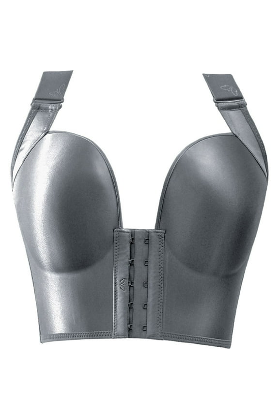 Gray Push Up Bras for Women Front Closure&Wide Straps Longline Cup Full Coverage Push Up Bra