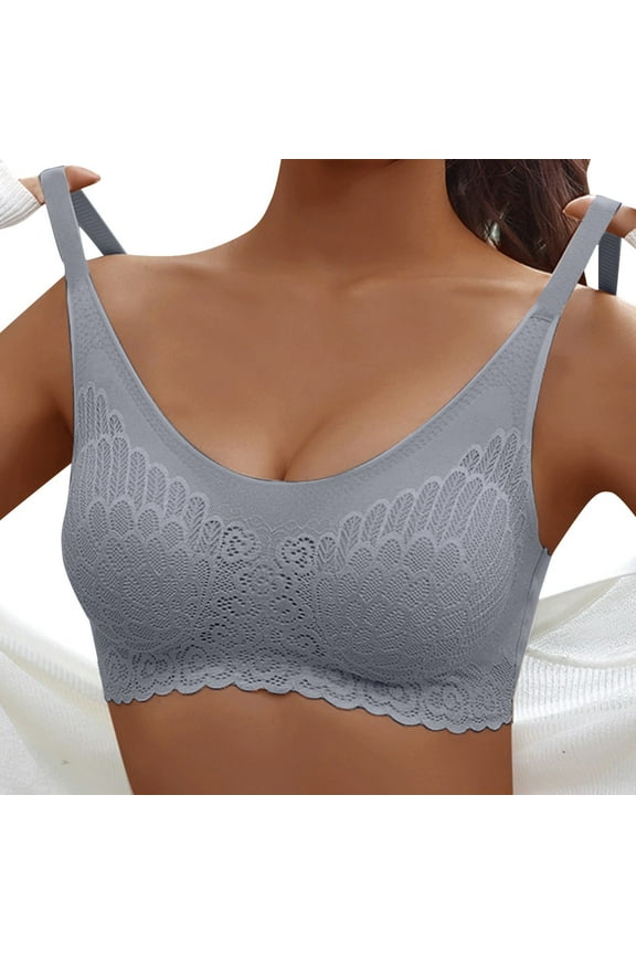 Gray Push Up Bras for Women's No Steel Ring Underwear Gathering Sleep Bra Latex Underwear Traceless Back Heart Bar